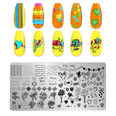 Eņģeļu nagu plāksnes nerūsējošā tērauda veidnes ziedu raksts taisnstūra nagu štancēšanas veidne manikīra nagu mākslas zīmoga attēla plāksne