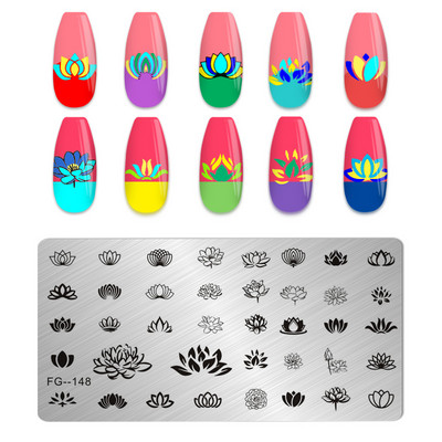 Eņģeļu nagu plāksnes nerūsējošā tērauda veidnes ziedu raksts taisnstūra nagu štancēšanas veidne manikīra nagu mākslas zīmoga attēla plāksne