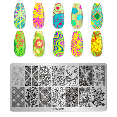 Eņģeļu nagu plāksnes nerūsējošā tērauda veidnes ziedu raksts taisnstūra nagu štancēšanas veidne manikīra nagu mākslas zīmoga attēla plāksne