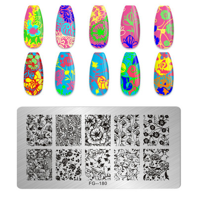 Eņģeļu nagu plāksnes nerūsējošā tērauda veidnes ziedu raksts taisnstūra nagu štancēšanas veidne manikīra nagu mākslas zīmoga attēla plāksne