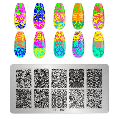 Eņģeļu nagu plāksnes nerūsējošā tērauda veidnes ziedu raksts taisnstūra nagu štancēšanas veidne manikīra nagu mākslas zīmoga attēla plāksne