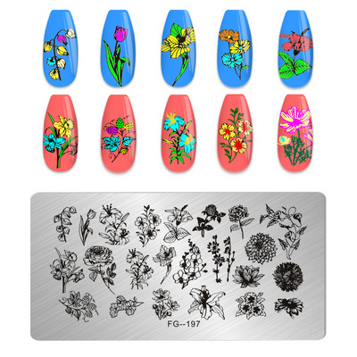 Eņģeļu nagu plāksnes nerūsējošā tērauda veidnes ziedu raksts taisnstūra nagu štancēšanas veidne manikīra nagu mākslas zīmoga attēla plāksne