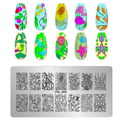 Eņģeļu nagu plāksnes nerūsējošā tērauda veidnes ziedu raksts taisnstūra nagu štancēšanas veidne manikīra nagu mākslas zīmoga attēla plāksne