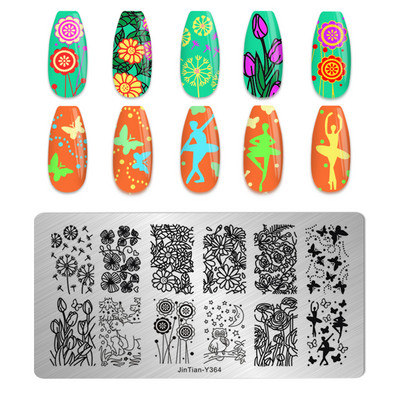 Eņģeļu nagu plāksnes nerūsējošā tērauda veidnes ziedu raksts taisnstūra nagu štancēšanas veidne manikīra nagu mākslas zīmoga attēla plāksne