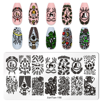 Eņģeļu nagu plāksnes nerūsējošā tērauda veidnes ziedu raksts taisnstūra nagu štancēšanas veidne manikīra nagu mākslas zīmoga attēla plāksne