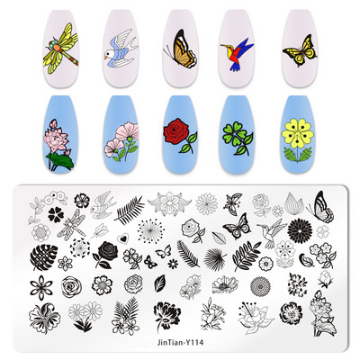 Eņģeļu nagu plāksnes nerūsējošā tērauda veidnes ziedu raksts taisnstūra nagu štancēšanas veidne manikīra nagu mākslas zīmoga attēla plāksne