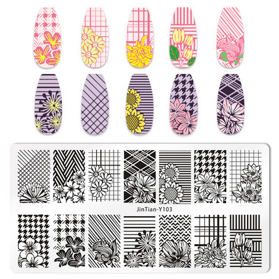Eņģeļu nagu plāksnes nerūsējošā tērauda veidnes ziedu raksts taisnstūra nagu štancēšanas veidne manikīra nagu mākslas zīmoga attēla plāksne