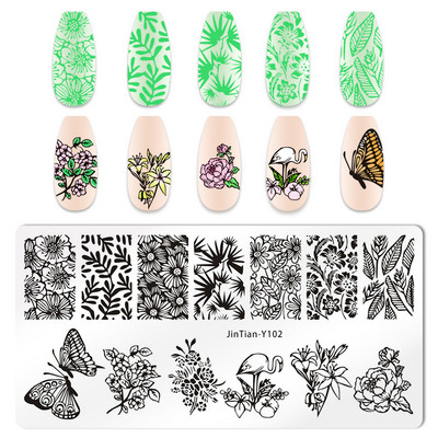 Eņģeļu nagu plāksnes nerūsējošā tērauda veidnes ziedu raksts taisnstūra nagu štancēšanas veidne manikīra nagu mākslas zīmoga attēla plāksne