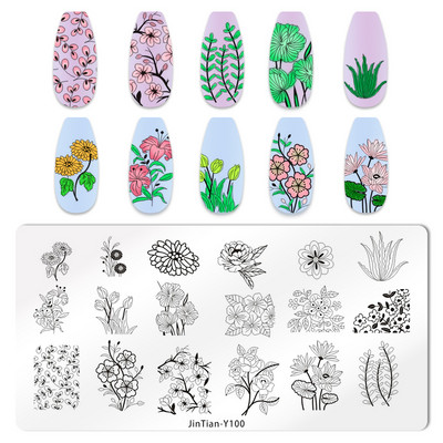 Eņģeļu nagu plāksnes nerūsējošā tērauda veidnes ziedu raksts taisnstūra nagu štancēšanas veidne manikīra nagu mākslas zīmoga attēla plāksne