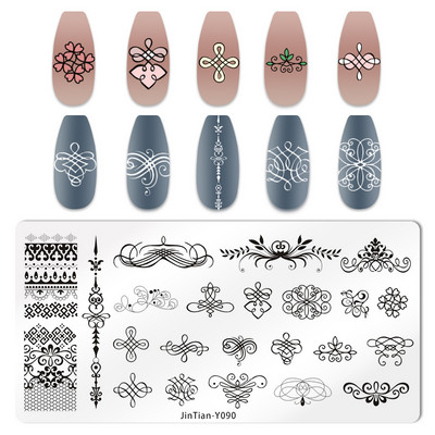 Eņģeļu nagu plāksnes nerūsējošā tērauda veidnes ziedu raksts taisnstūra nagu štancēšanas veidne manikīra nagu mākslas zīmoga attēla plāksne