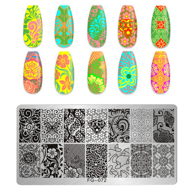 Eņģeļu nagu plāksnes nerūsējošā tērauda veidnes ziedu raksts taisnstūra nagu štancēšanas veidne manikīra nagu mākslas zīmoga attēla plāksne