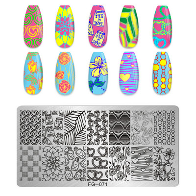 Eņģeļu nagu plāksnes nerūsējošā tērauda veidnes ziedu raksts taisnstūra nagu štancēšanas veidne manikīra nagu mākslas zīmoga attēla plāksne