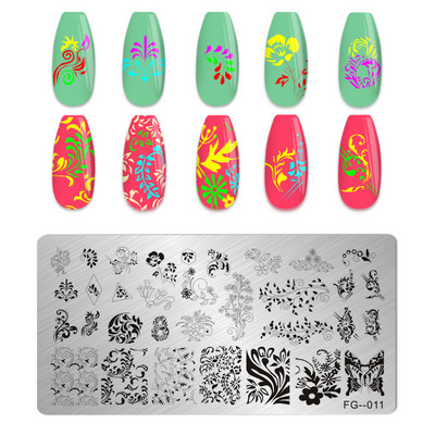 Eņģeļu nagu plāksnes nerūsējošā tērauda veidnes ziedu raksts taisnstūra nagu štancēšanas veidne manikīra nagu mākslas zīmoga attēla plāksne