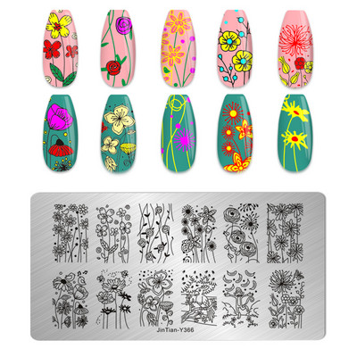 Eņģeļu nagu plāksnes nerūsējošā tērauda veidnes ziedu raksts taisnstūra nagu štancēšanas veidne manikīra nagu mākslas zīmoga attēla plāksne