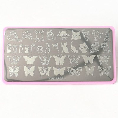 Nerūsējošā tērauda 6x12 cm nagu mākslas zīmoga plāksne/mežģīnes, ģeometrisks raksts, tauriņš, ziedu nagu mākslas veidne Diy nagu instruments