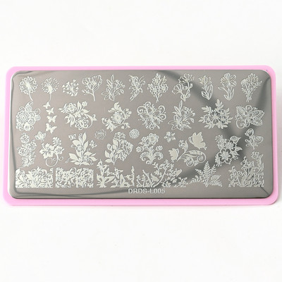 Nerūsējošā tērauda 6x12 cm nagu mākslas zīmoga plāksne/mežģīnes, ģeometrisks raksts, tauriņš, ziedu nagu mākslas veidne Diy nagu instruments