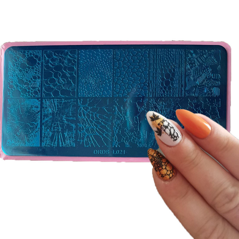 Nerūsējošā tērauda 6x12 cm nagu mākslas zīmoga plāksne/mežģīnes, ģeometrisks raksts, tauriņš, ziedu nagu mākslas veidne Diy nagu instruments