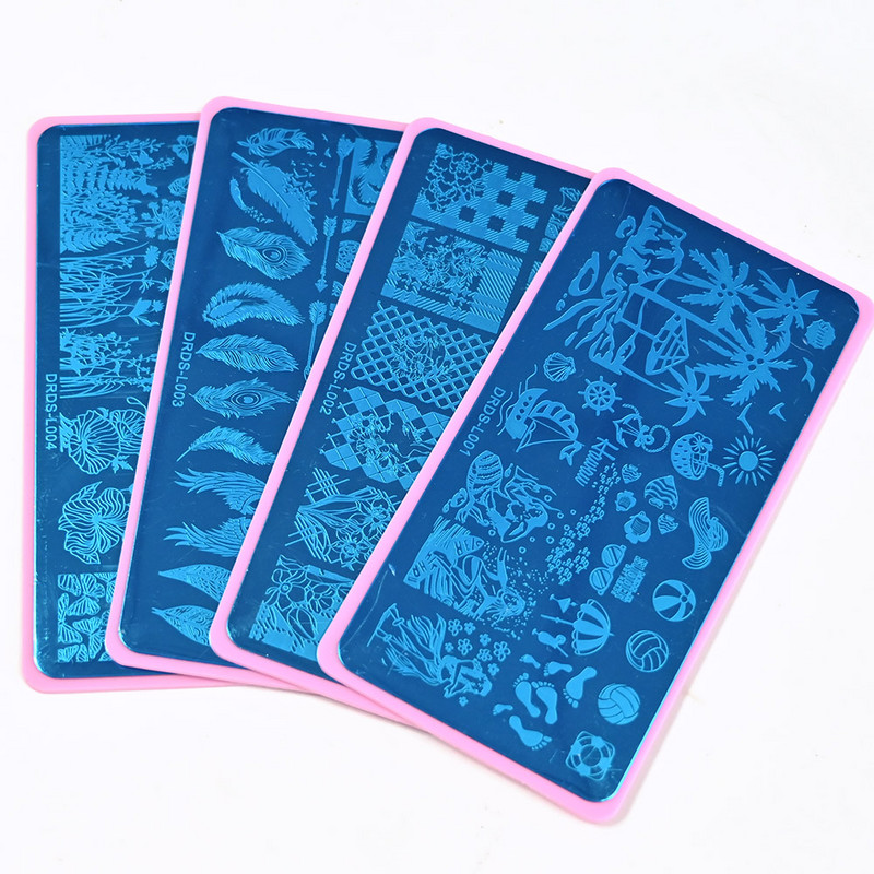 Nerūsējošā tērauda 6x12 cm nagu mākslas zīmoga plāksne/mežģīnes, ģeometrisks raksts, tauriņš, ziedu nagu mākslas veidne Diy nagu instruments