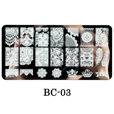 Mežģīnes Ziedi Nagu apzīmogošanas plāksnes Mandala ģeometriski nagu mākslas zīmogu veidnes Polijas apdrukas trafareti Manikīra rīki TRBC01-20