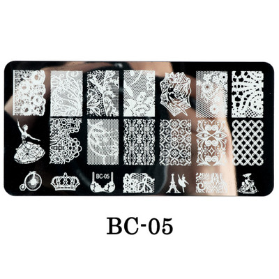 Mežģīnes Ziedi Nagu apzīmogošanas plāksnes Mandala ģeometriski nagu mākslas zīmogu veidnes Polijas apdrukas trafareti Manikīra rīki TRBC01-20