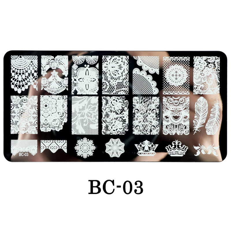 Mežģīnes Ziedi Nagu apzīmogošanas plāksnes Mandala ģeometriski nagu mākslas zīmogu veidnes Polijas apdrukas trafareti Manikīra rīki TRBC01-20