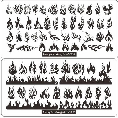 6*12cm Placi de ștanțare a unghiilor cu flori de foc Flacără Scrisoare Flori Frunze Șablon imprimare Manichiură Artă Șabloane de ștampilă Instrumente pentru unghii