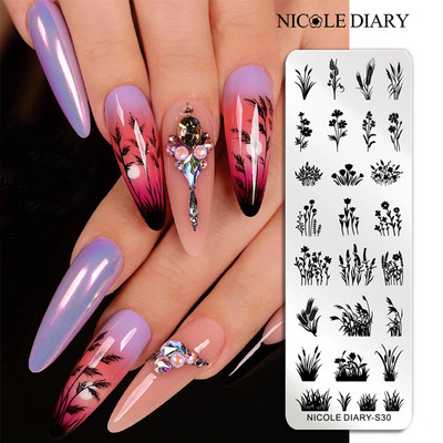NICOLE DIARY Flower Wheat Nail Stamping Plate Шаблон за рисуване Love Heart Image Stencil Mold Nail Stamping Polish Printing Tools