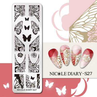 NICOLE DIARY Ziedu kviešu nagu apzīmogošanas plāksnes zīmēšanas veidne Love Heart attēls Trafarets Veidne nagu štancēšanas pulēšanas drukāšanas rīki
