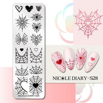 NICOLE DIARY Ziedu kviešu nagu apzīmogošanas plāksnes zīmēšanas veidne Love Heart attēls Trafarets Veidne nagu štancēšanas pulēšanas drukāšanas rīki