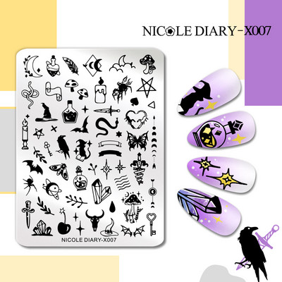 NICOLE DIARY Ziedu kviešu nagu apzīmogošanas plāksnes zīmēšanas veidne Love Heart attēls Trafarets Veidne nagu štancēšanas pulēšanas drukāšanas rīki