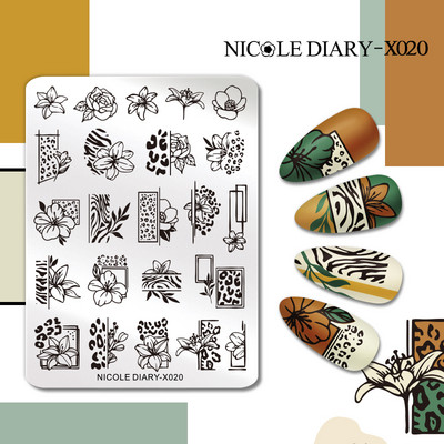 NICOLE DIARY Ziedu kviešu nagu apzīmogošanas plāksnes zīmēšanas veidne Love Heart attēls Trafarets Veidne nagu štancēšanas pulēšanas drukāšanas rīki