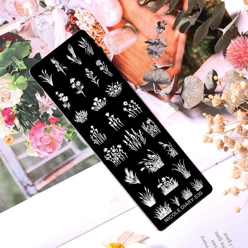 NICOLE DIARY Ziedu kviešu nagu apzīmogošanas plāksnes zīmēšanas veidne Love Heart attēls Trafarets Veidne nagu štancēšanas pulēšanas drukāšanas rīki