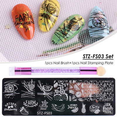 Set pločica za utiskivanje noktiju od 2 komada Silikonska spužvasta četkica Šablone za prijenos laka Cvjetna geometrija DIY šablona Alat za nokte CHSTZN01-12-