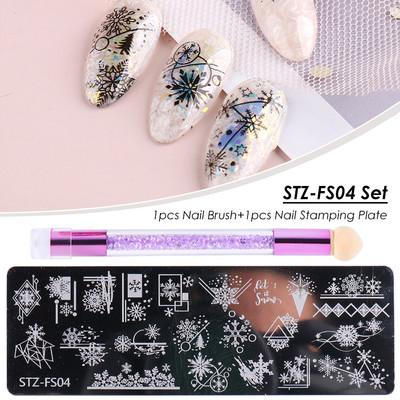 Set pločica za utiskivanje noktiju od 2 komada Silikonska spužvasta četkica Šablone za prijenos laka Cvjetna geometrija DIY šablona Alat za nokte CHSTZN01-12-