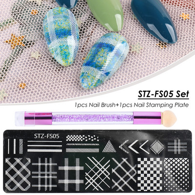 Set pločica za utiskivanje noktiju od 2 komada Silikonska spužvasta četkica Šablone za prijenos laka Cvjetna geometrija DIY šablona Alat za nokte CHSTZN01-12-