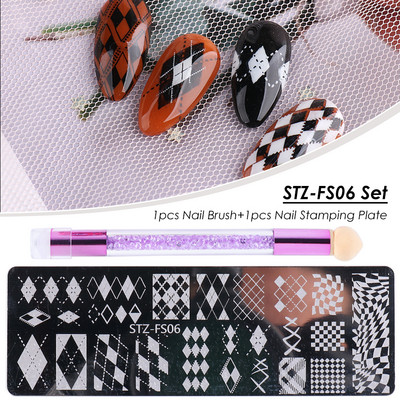 Set pločica za utiskivanje noktiju od 2 komada Silikonska spužvasta četkica Šablone za prijenos laka Cvjetna geometrija DIY šablona Alat za nokte CHSTZN01-12-