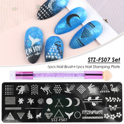 Set pločica za utiskivanje noktiju od 2 komada Silikonska spužvasta četkica Šablone za prijenos laka Cvjetna geometrija DIY šablona Alat za nokte CHSTZN01-12-