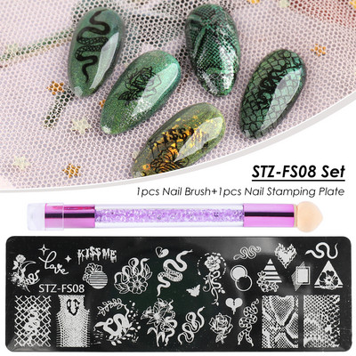 Set pločica za utiskivanje noktiju od 2 komada Silikonska spužvasta četkica Šablone za prijenos laka Cvjetna geometrija DIY šablona Alat za nokte CHSTZN01-12-
