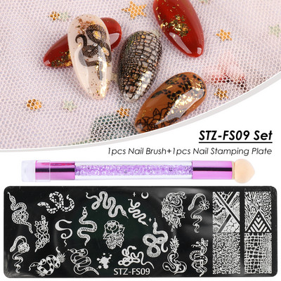Set pločica za utiskivanje noktiju od 2 komada Silikonska spužvasta četkica Šablone za prijenos laka Cvjetna geometrija DIY šablona Alat za nokte CHSTZN01-12-
