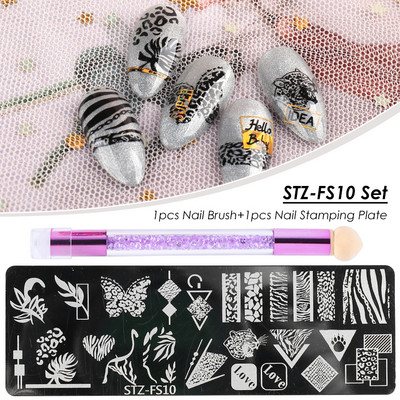 Set pločica za utiskivanje noktiju od 2 komada Silikonska spužvasta četkica Šablone za prijenos laka Cvjetna geometrija DIY šablona Alat za nokte CHSTZN01-12-