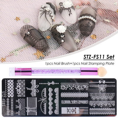 Set pločica za utiskivanje noktiju od 2 komada Silikonska spužvasta četkica Šablone za prijenos laka Cvjetna geometrija DIY šablona Alat za nokte CHSTZN01-12-