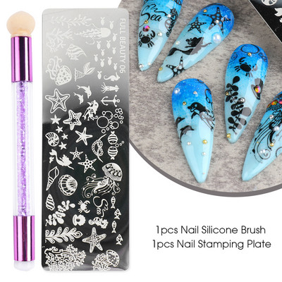 Set pločica za utiskivanje noktiju od 2 komada Silikonska spužvasta četkica Šablone za prijenos laka Cvjetna geometrija DIY šablona Alat za nokte CHSTZN01-12-