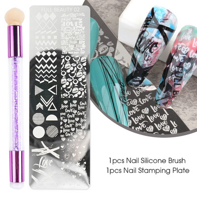 Set pločica za utiskivanje noktiju od 2 komada Silikonska spužvasta četkica Šablone za prijenos laka Cvjetna geometrija DIY šablona Alat za nokte CHSTZN01-12-