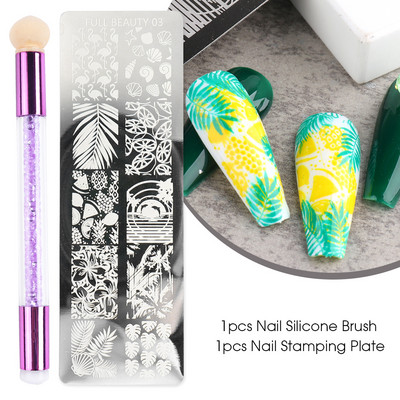 Set pločica za utiskivanje noktiju od 2 komada Silikonska spužvasta četkica Šablone za prijenos laka Cvjetna geometrija DIY šablona Alat za nokte CHSTZN01-12-