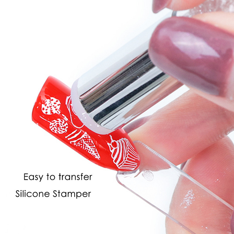 Set pločica za utiskivanje noktiju od 2 komada Silikonska spužvasta četkica Šablone za prijenos laka Cvjetna geometrija DIY šablona Alat za nokte CHSTZN01-12-
