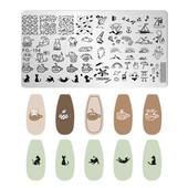 Jauki dzīvnieku nagu apzīmogošanas plāksnes Overprint Kokosriekstu koka viļņi Series Nail Art Attēlu zīmogs Nerūsējošā tērauda trafareti Nagu instrumenti