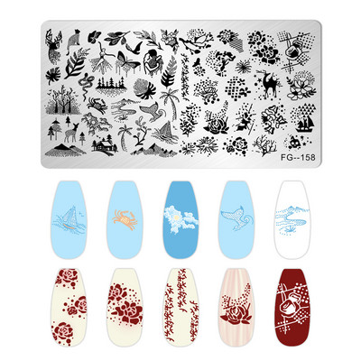 Jauki dzīvnieku nagu apzīmogošanas plāksnes Overprint Kokosriekstu koka viļņi Series Nail Art Attēlu zīmogs Nerūsējošā tērauda trafareti Nagu instrumenti