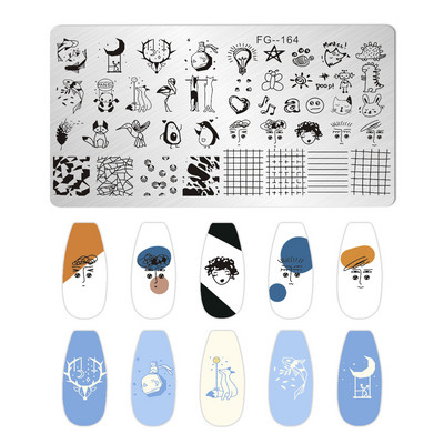 Jauki dzīvnieku nagu apzīmogošanas plāksnes Overprint Kokosriekstu koka viļņi Series Nail Art Attēlu zīmogs Nerūsējošā tērauda trafareti Nagu instrumenti