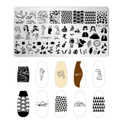 Jauki dzīvnieku nagu apzīmogošanas plāksnes Overprint Kokosriekstu koka viļņi Series Nail Art Attēlu zīmogs Nerūsējošā tērauda trafareti Nagu instrumenti