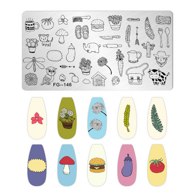 Jauki dzīvnieku nagu apzīmogošanas plāksnes Overprint Kokosriekstu koka viļņi Series Nail Art Attēlu zīmogs Nerūsējošā tērauda trafareti Nagu instrumenti